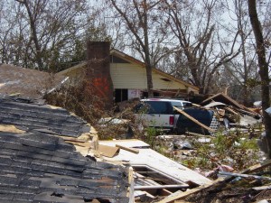 Katrina 12 – A home in Bay St Louis that was completely washed out, with the roof remaining on top of the foundation.