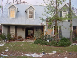 Katrina 9 – One of the washed out houses in Diamondhead. The angry thirty foot storm surge roared through the neighborhood, ripping out everything inside.